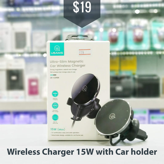 USAMS Wireless Charger 15W Magetic Car Holder $19